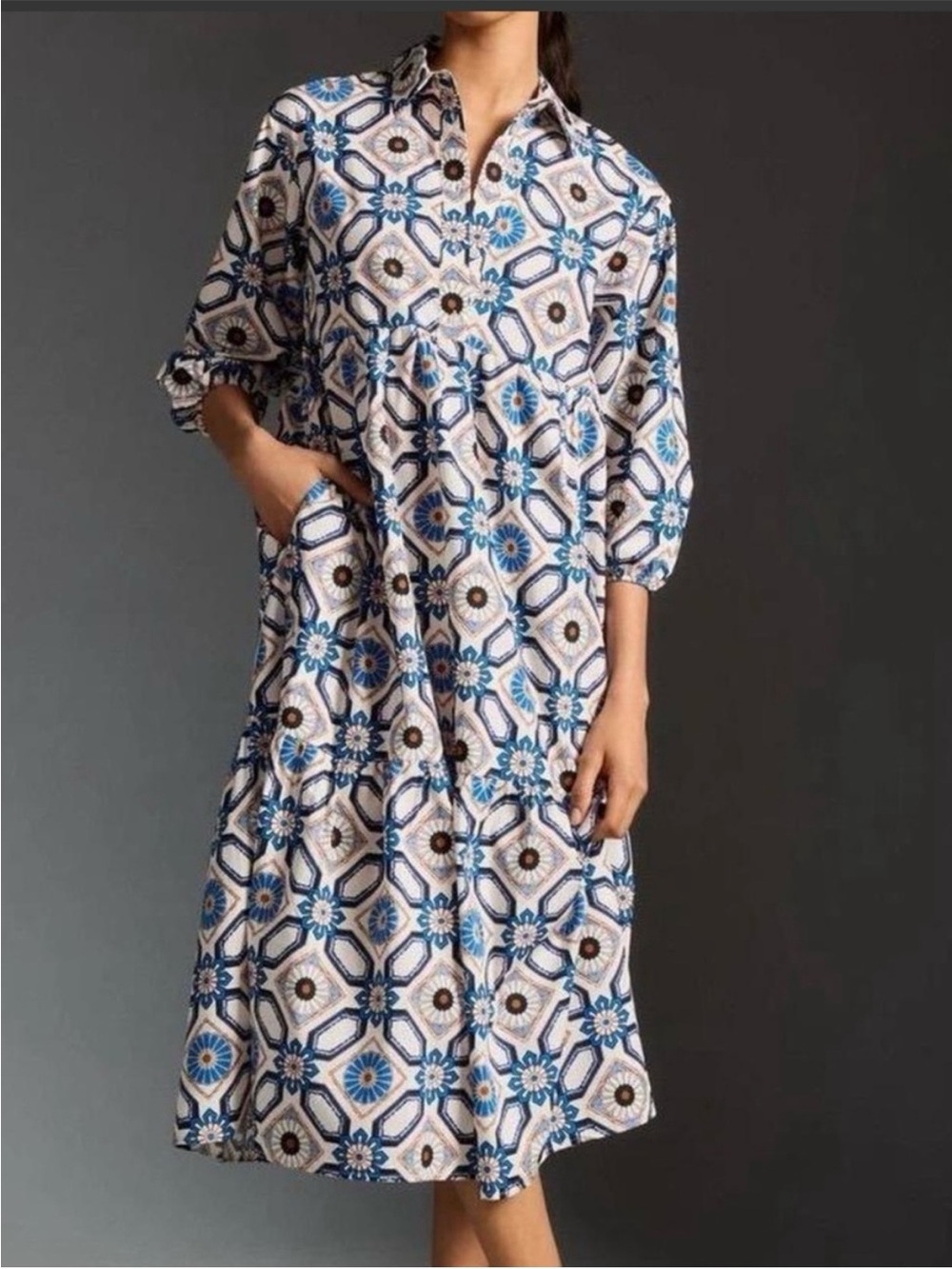 Anthropologie Viral Bettina Tiered Shirt Dress